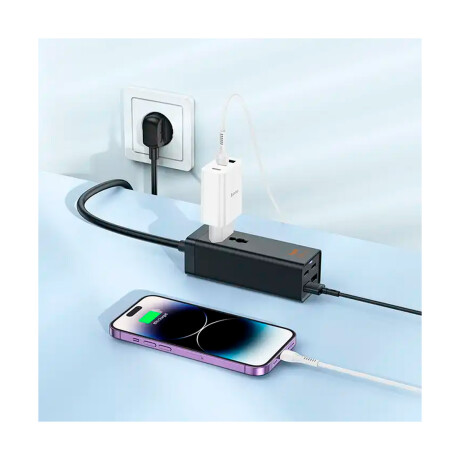 Cargador/Zapatilla Hoco AC10A Schuko C/1 Universal / 2 Usb-C PD65W / 2 Usb-A QC18W 65W Black