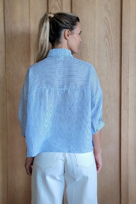 Camisa Piña Lino Raya Azul