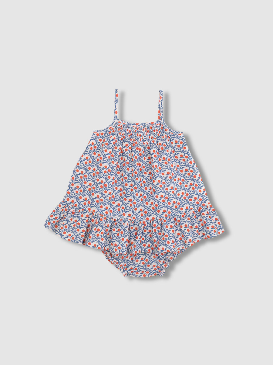 Vestido Estampado De Tirantes Con Bordados Blanco