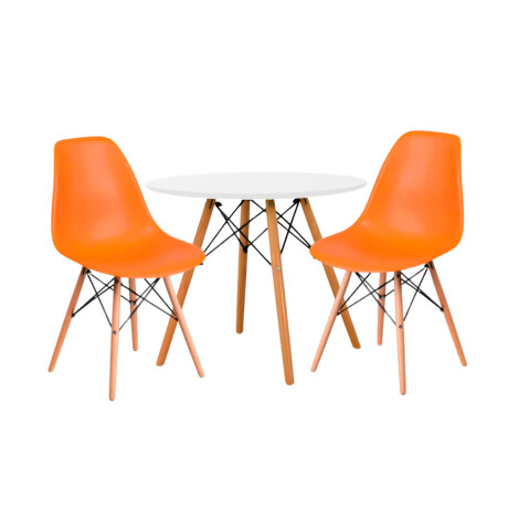 Juego de comedor Con Mesa Circular de 80cm + 2 Sillas Eames Naranja