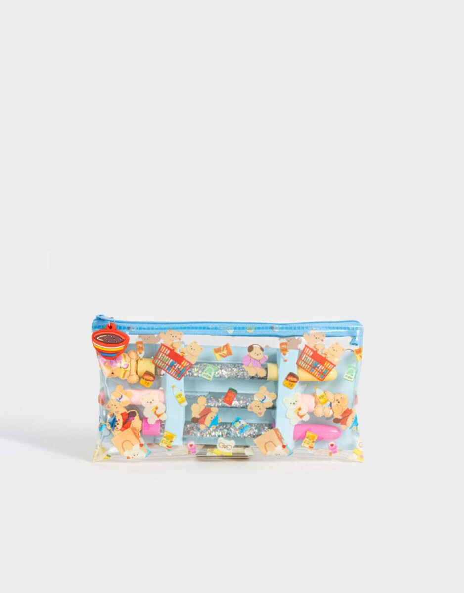Set De 3 Lapiceras Con Líquido En Estuche De Pvc Estampado - Combinacion Multicolor 