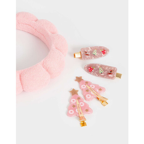 Set De Vincha Y Piquitos Navidad Rosa Claro