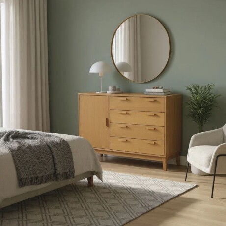 CÓMODA CAJONERA GUARDARROPA 4 CAJONES 1 PUERTA EN MADERA MACIZA COLOR MADERA