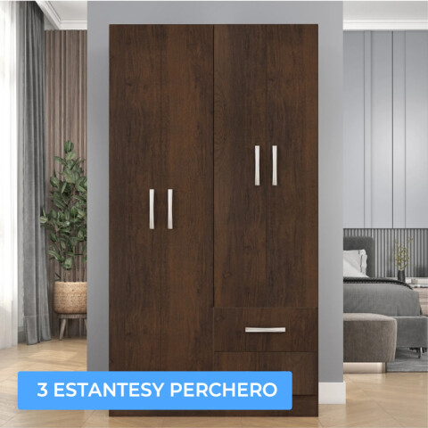 Ropero Armario 4 puertas 2 cajones con estantes y perchero 170 x 90 x 36 cm - Marrón Ropero Armario 4 puertas 2 cajones con estantes y perchero 170 x 90 x 36 cm - Marrón