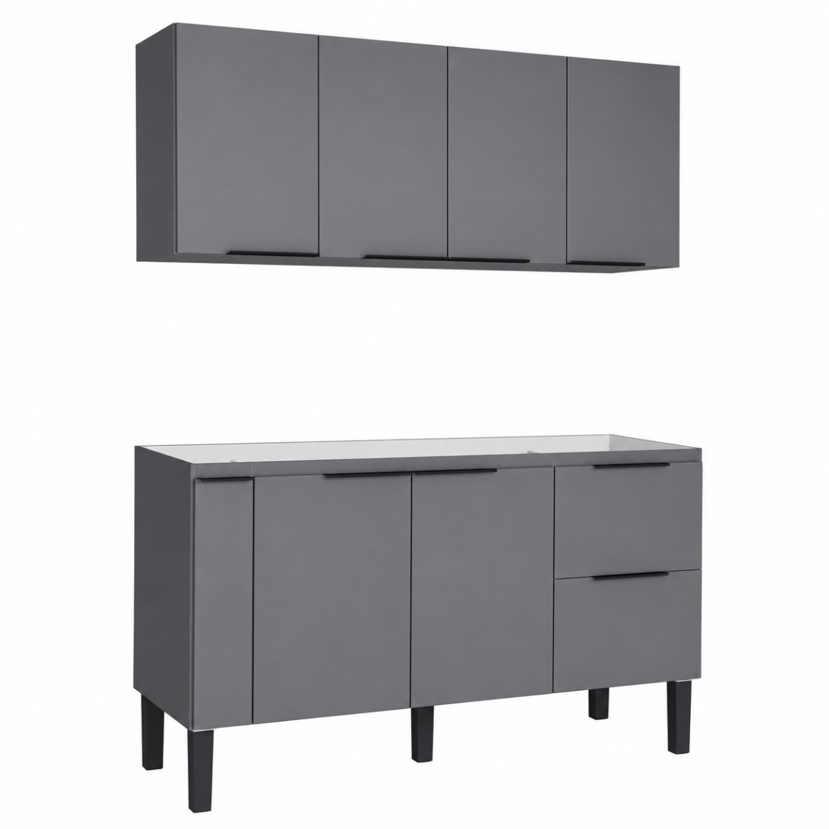 Mueble De Cocina Bajo Mesada Gris Y Aéreo 150 Cm Cisne 
