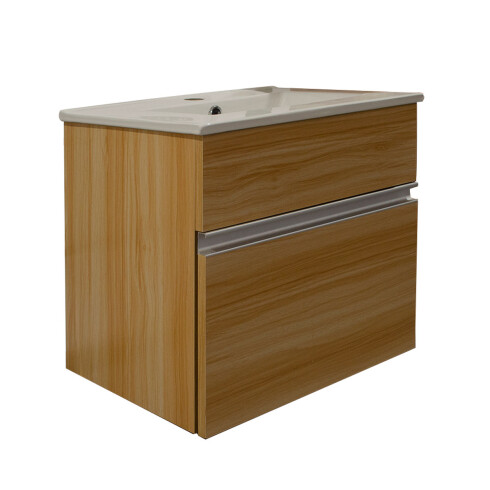 Mueble De Baño De Madera Color Nogal 51X39X48.5Cm Con Bacha Ceramica 1 Agujero Para Griferia Monocomando 000
