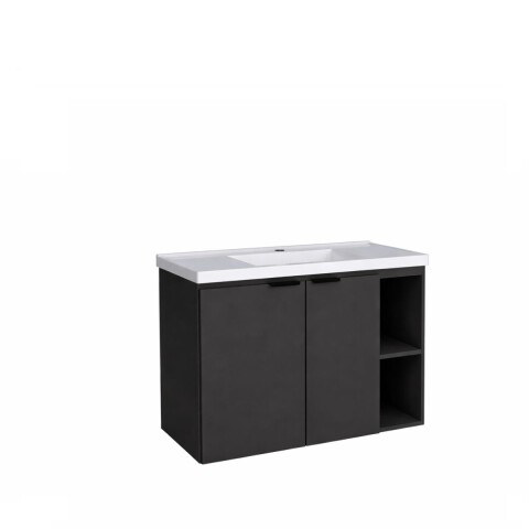 Mueble de baño suspendido Aster negro 80cm con bacha de resina Mueble De Baño Suspendido Aster Negro 80cm Con Bacha De Resina