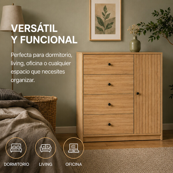 Cómoda ComboHome Cajonera 4 Cajones 1 Puerta 100Cm Nórdica Marrón 1