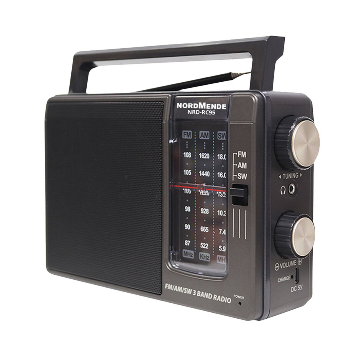 Radio Clásica Portátil Nordmende AM/FM/SW Recargable USB - Negro 