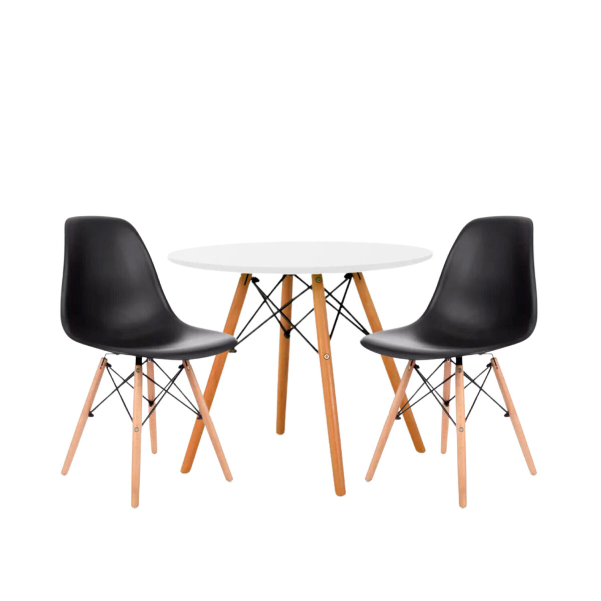 Juego de comedor Con Mesa Circular de 80cm + 2 Sillas Eames - Negro 