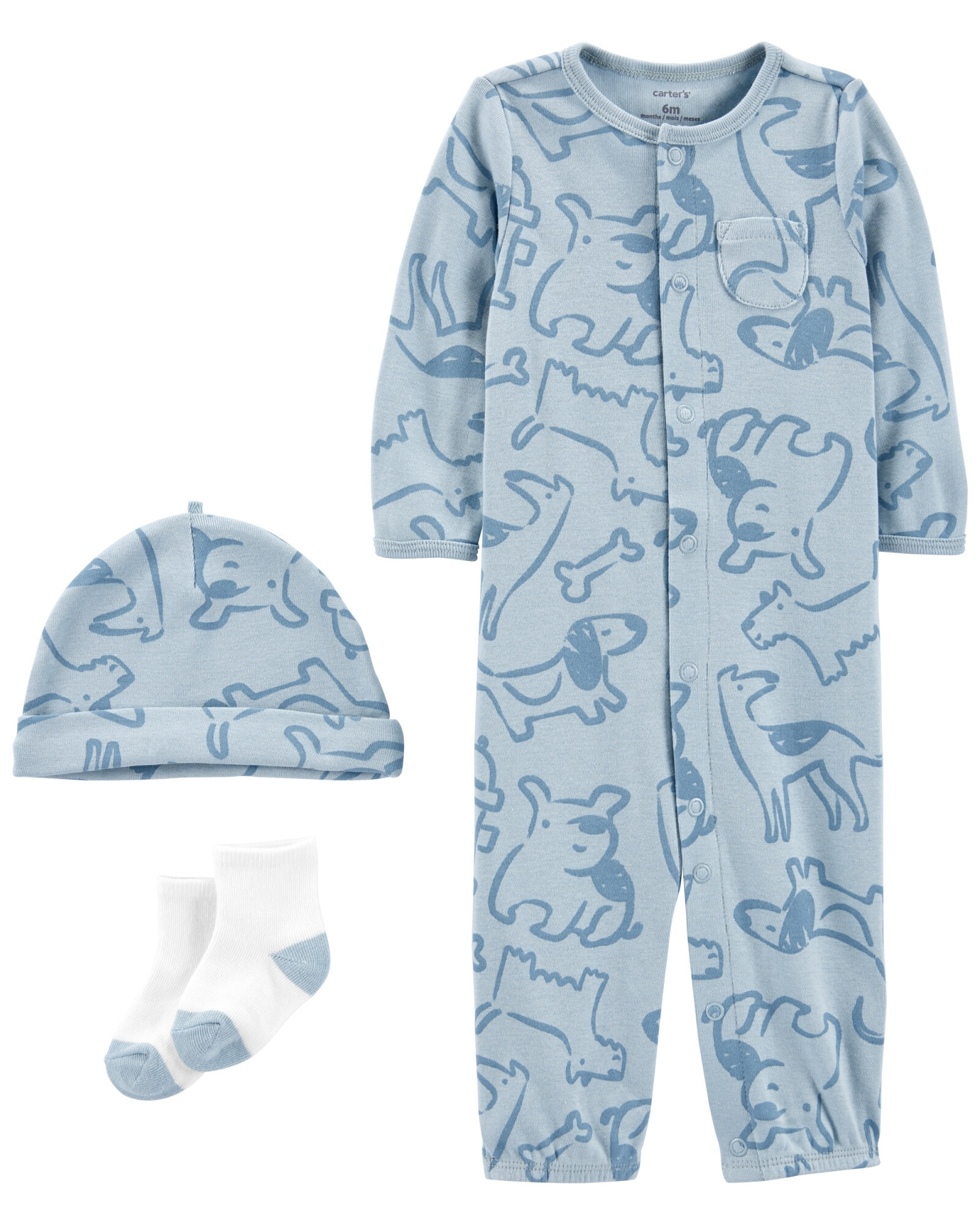 Pijama convertidor de algodón con medias y gorro, diseño perros Pijama convertidor de algodón con medias y gorro, diseño perros