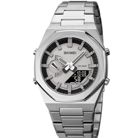 Reloj Skmei 1816SIBK Híbrido Hombre Plateado con Esfera Negra Plateado