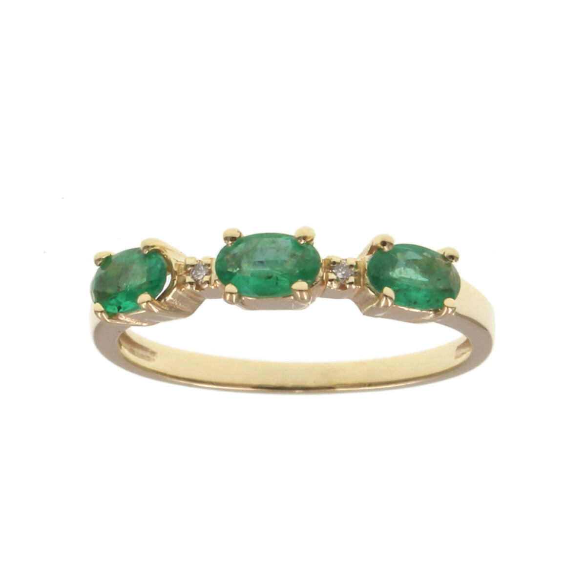 Anillo Máxima de oro amarillo 18k con brillantes y esmeraldas ovales 