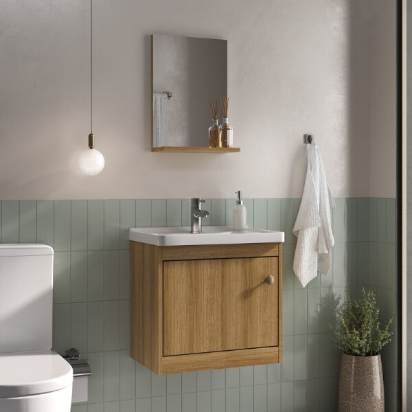 MUEBLE DE BAÑO SUSPENDIDO 50 CM CON MESADA Y ESPEJO - MIEL MUEBLE DE BAÑO SUSPENDIDO 50 CM CON MESADA Y ESPEJO - MIEL
