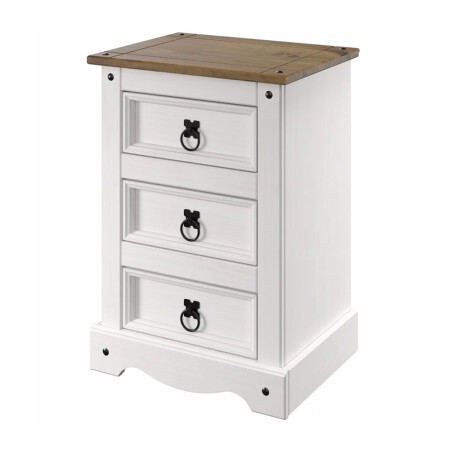 MESA DE LUZ O NOCHE 3 CAJONES EN MADERA MACIZA - LÍNEA MEXICANA BLANCO