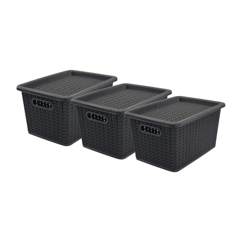Set x3 caja organizadora simil ratán 5L NEGRO