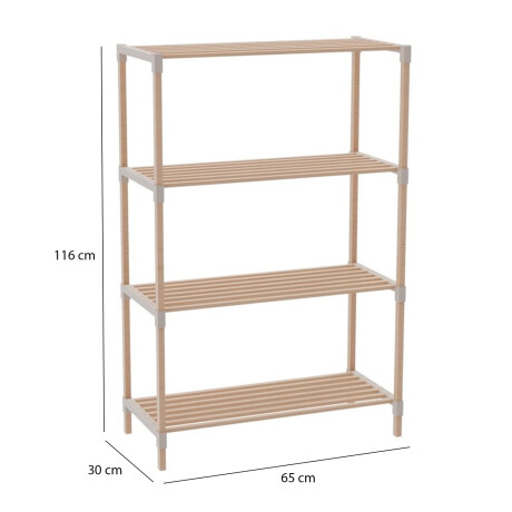 Estantería Organizadora Rack 4 Niveles 116x65x30Cm Madera PP Natural