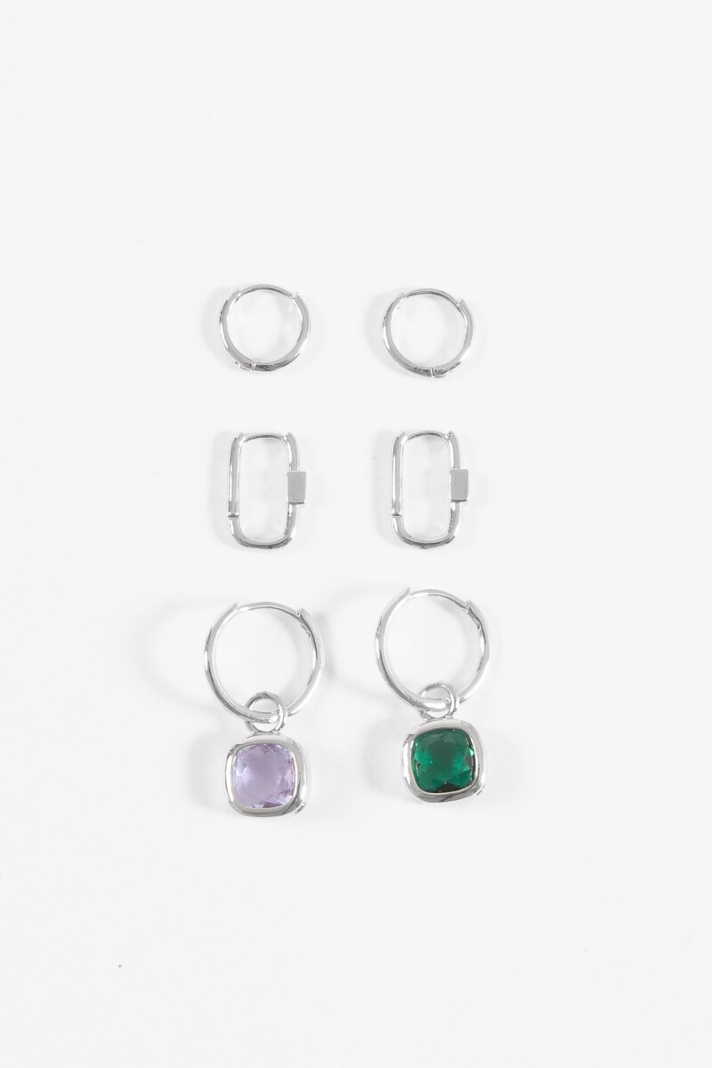 Set aros dije piedra plateado