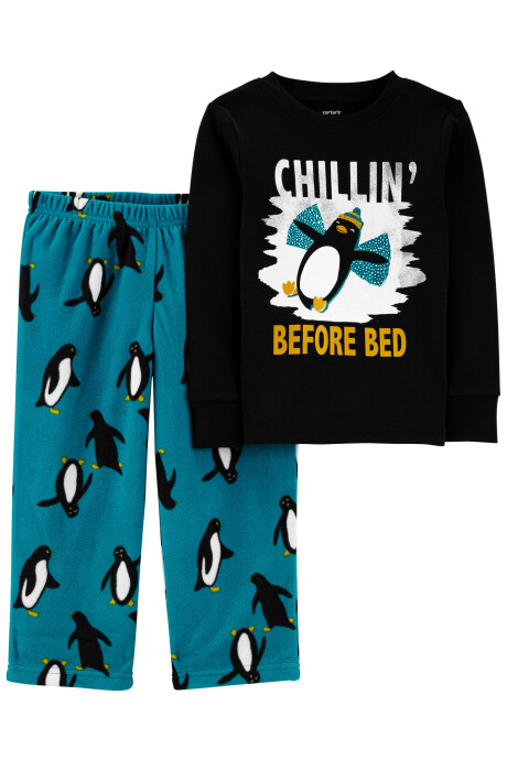 Pijama dos piezas pantalón micropolar y remera algodón, diseño pingüino Sin color