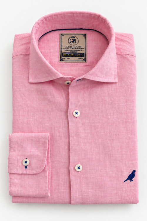 Camisa Lino Hudson Collar Pink Melange
