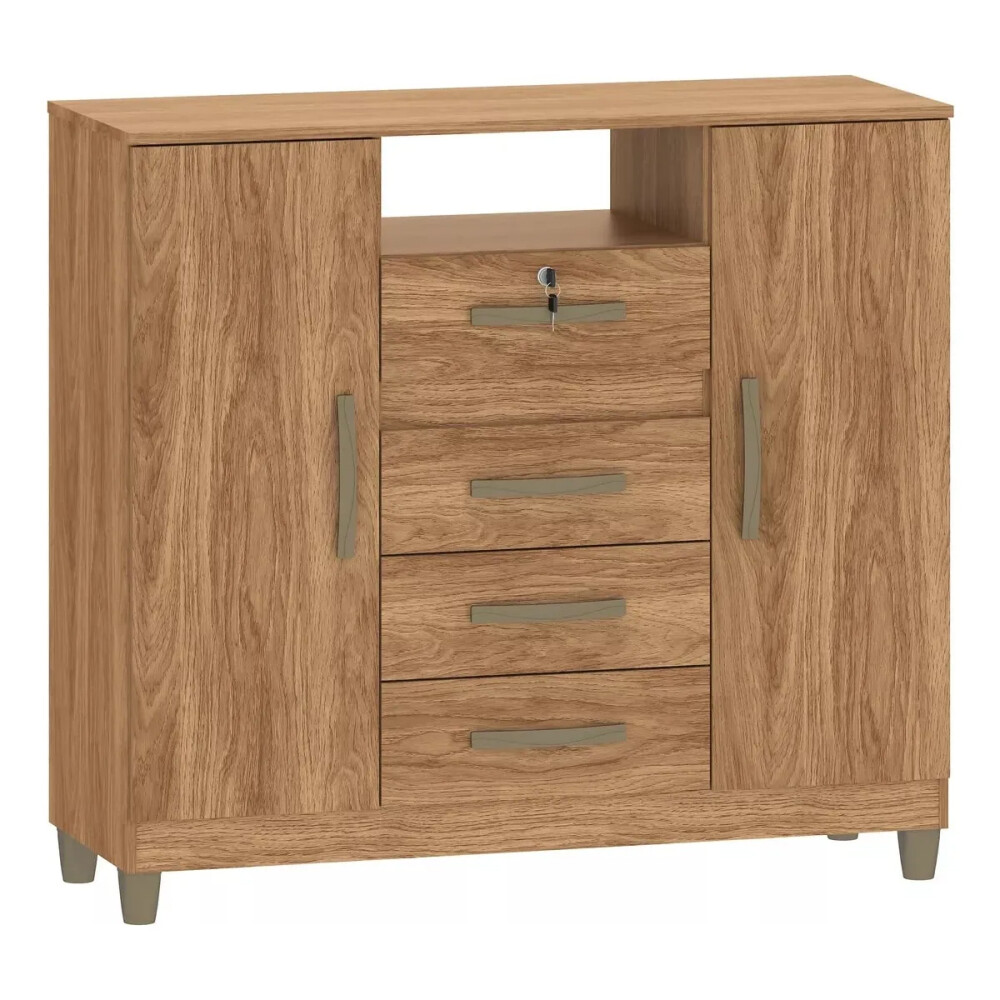 CÓMODA CAJONERA GUARDARROPA 4 CAJONES 2 PUERTAS CON LLAVE COLOR MADERA
