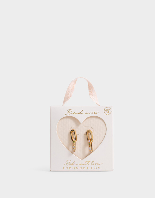 Aros Colgantes Cortos Con cubic zirconia Aros Colgantes Cubic Bañados En Oro - Dorado
