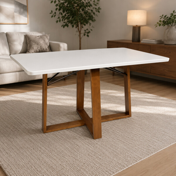 Mesa Comedor ComboHome Elma 120x80Cm Reforzada Madera Vidrio Blanco 1