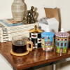 Taza de vidrio acanalada con asa de madera Nórdica 250ml Taza de vidrio acanalada con asa de madera Nórdica 250ml