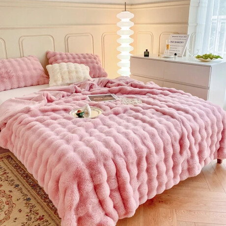 Frazada Manta 2 Plazas Afelpada Pelos Forro Polar Cama Sofá Rosa