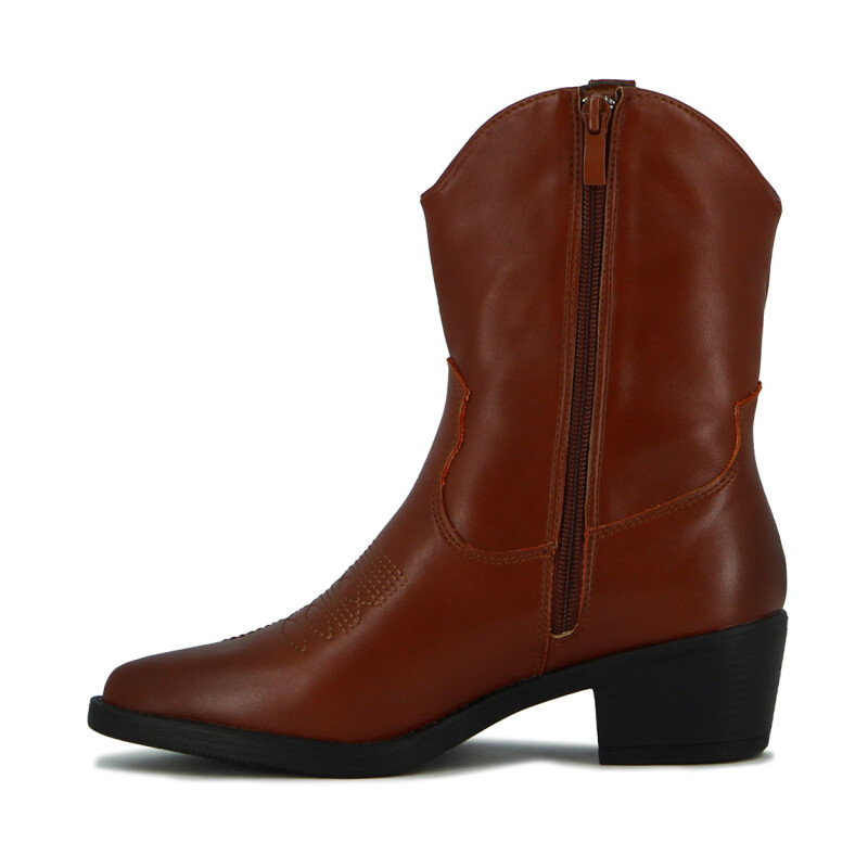 Darkness Bota De Dama Tejana Detalle Bordado Caña Baja Taco Cuadrado - Tan Tan