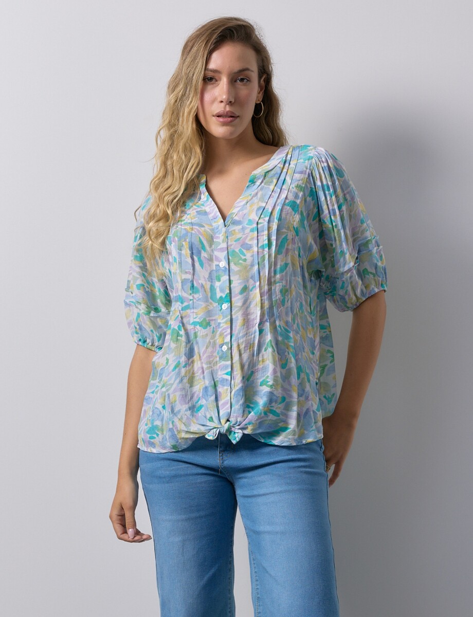 Blusa Botones - Multi/celeste 