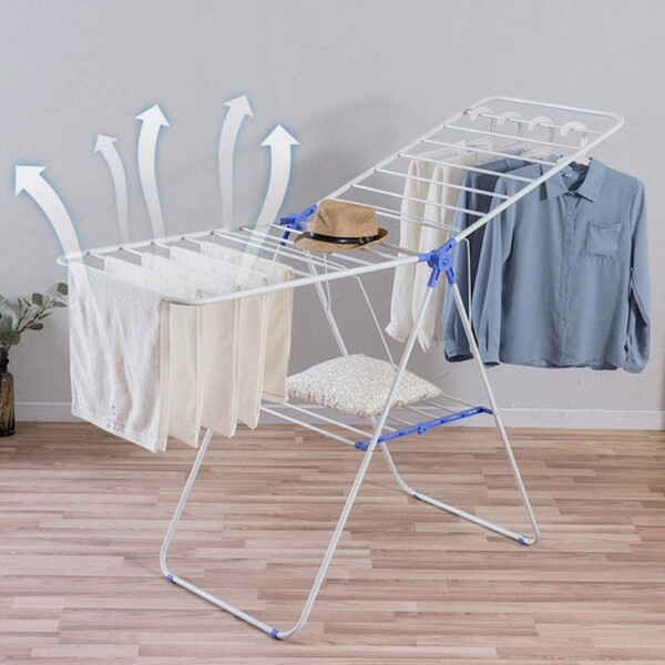 Tendedero Para Ropa De Pie Plegable Tender Acero Inoxidable Variante Color Azul y Blanco