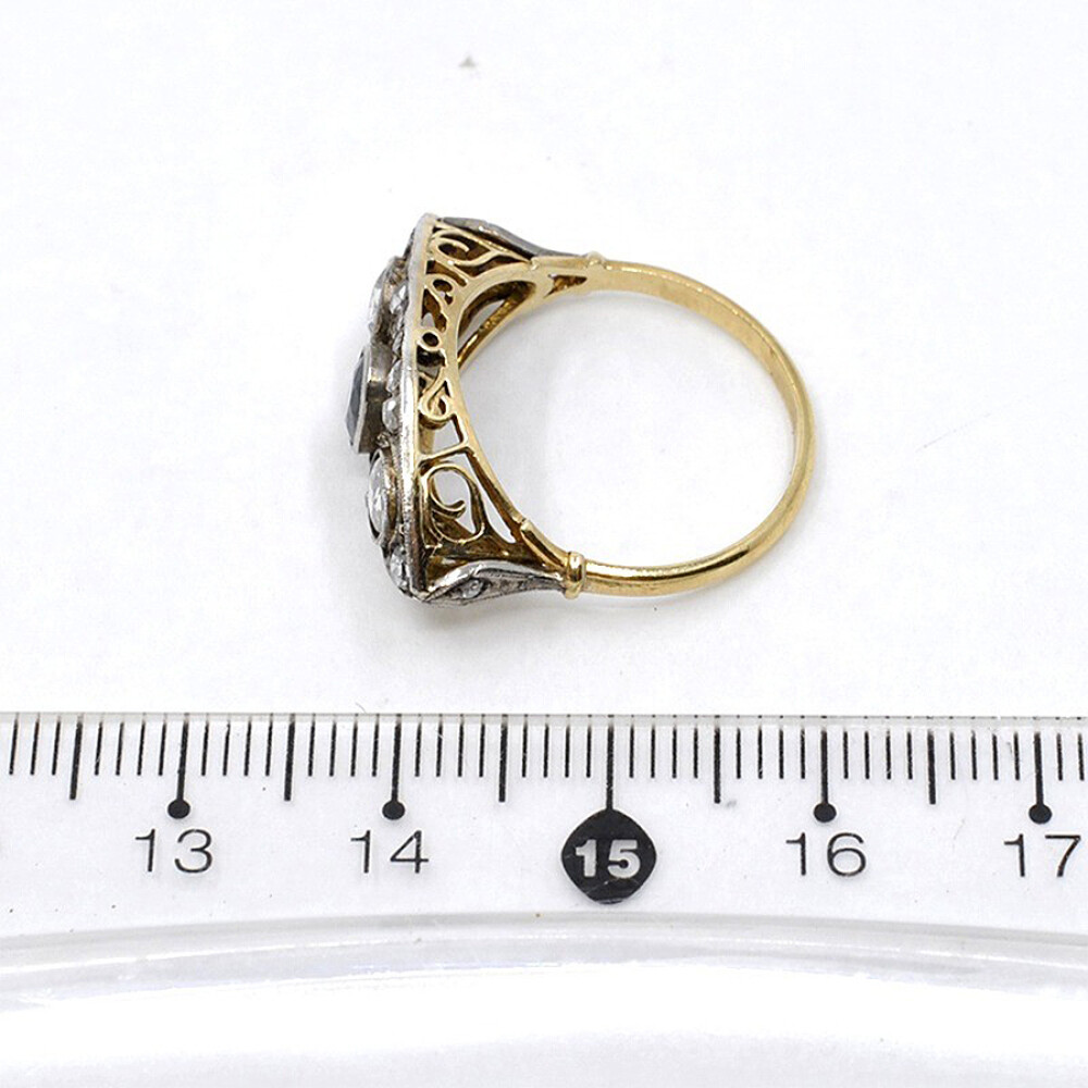 Anillo Antiguo En Oro 18K Con Brillantes, Diamantes Y Zafiro Anillo Antiguo En Oro 18K Con Brillantes, Diamantes Y Zafiro