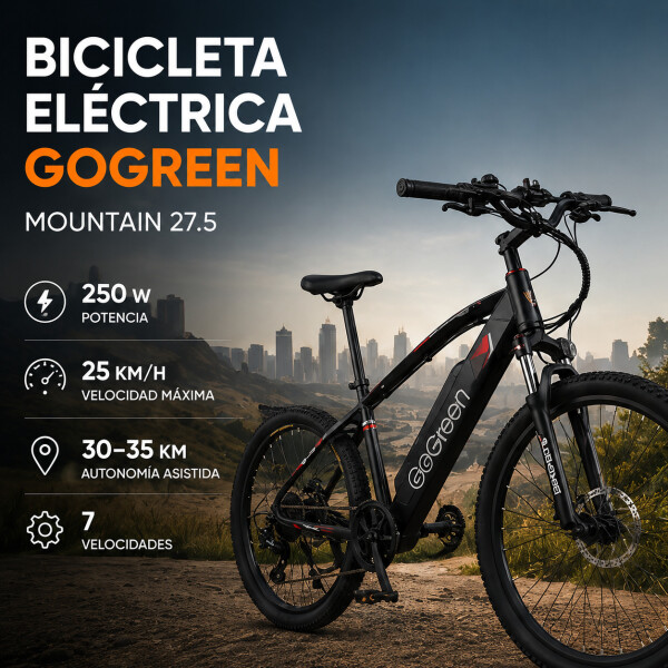 Bicicleta Electrica Gogreen Mountain 27.5 250W 36V Shimano Variante Color Negro