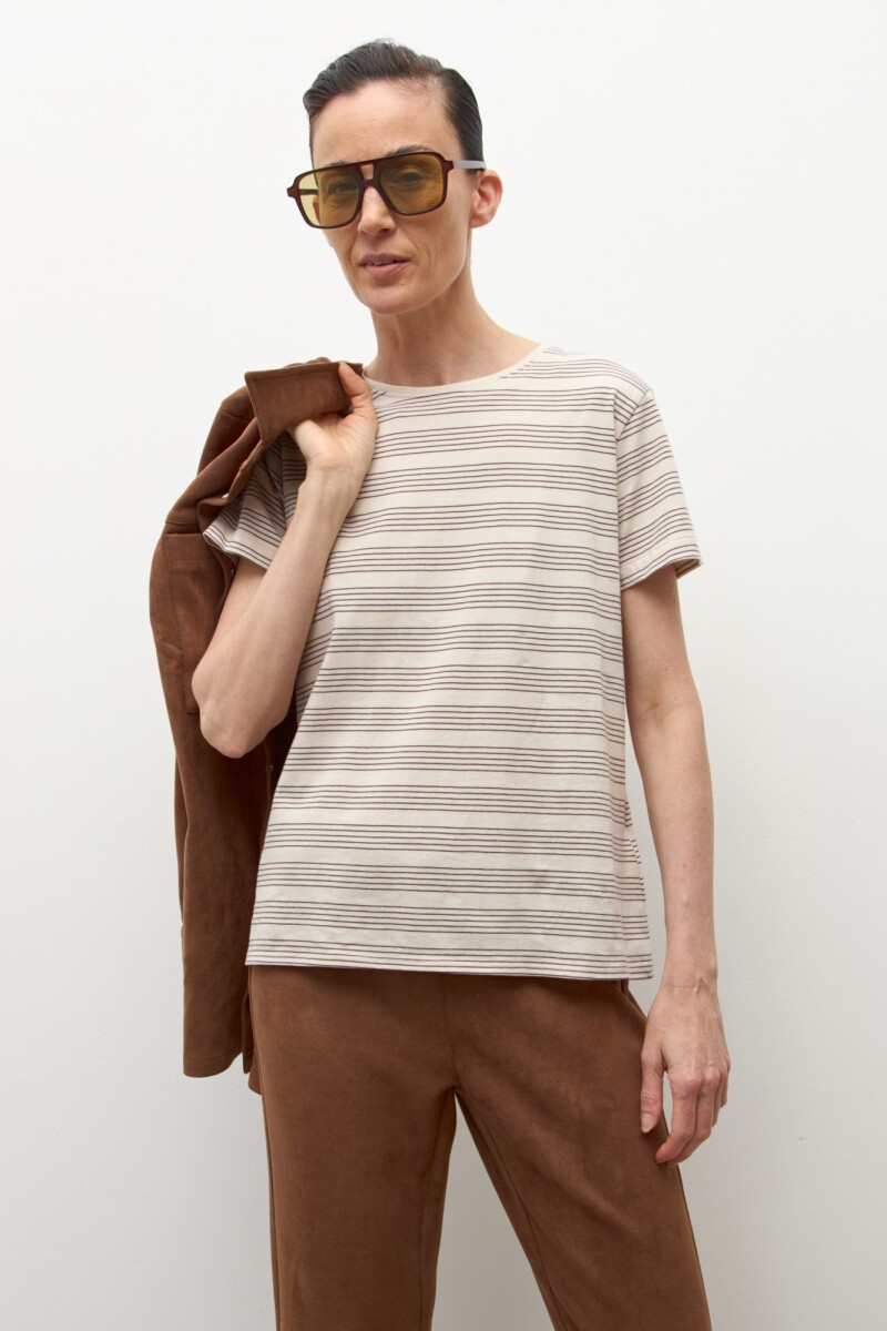Remera rayada escote a la base - beige claro 