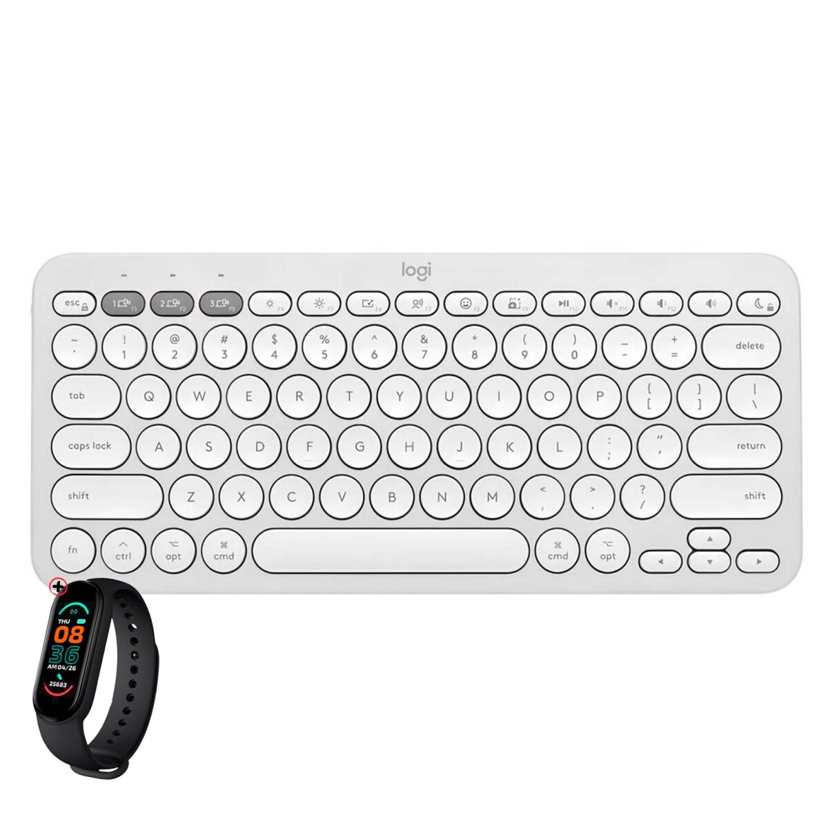 Teclado Bluetooth Logitech Pebble Keys 2 K380s Qwerty + Smartwatch - Blanco 