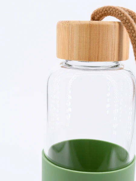 BOTELLA VIDRIO CON BASE SILICONA VERDE
