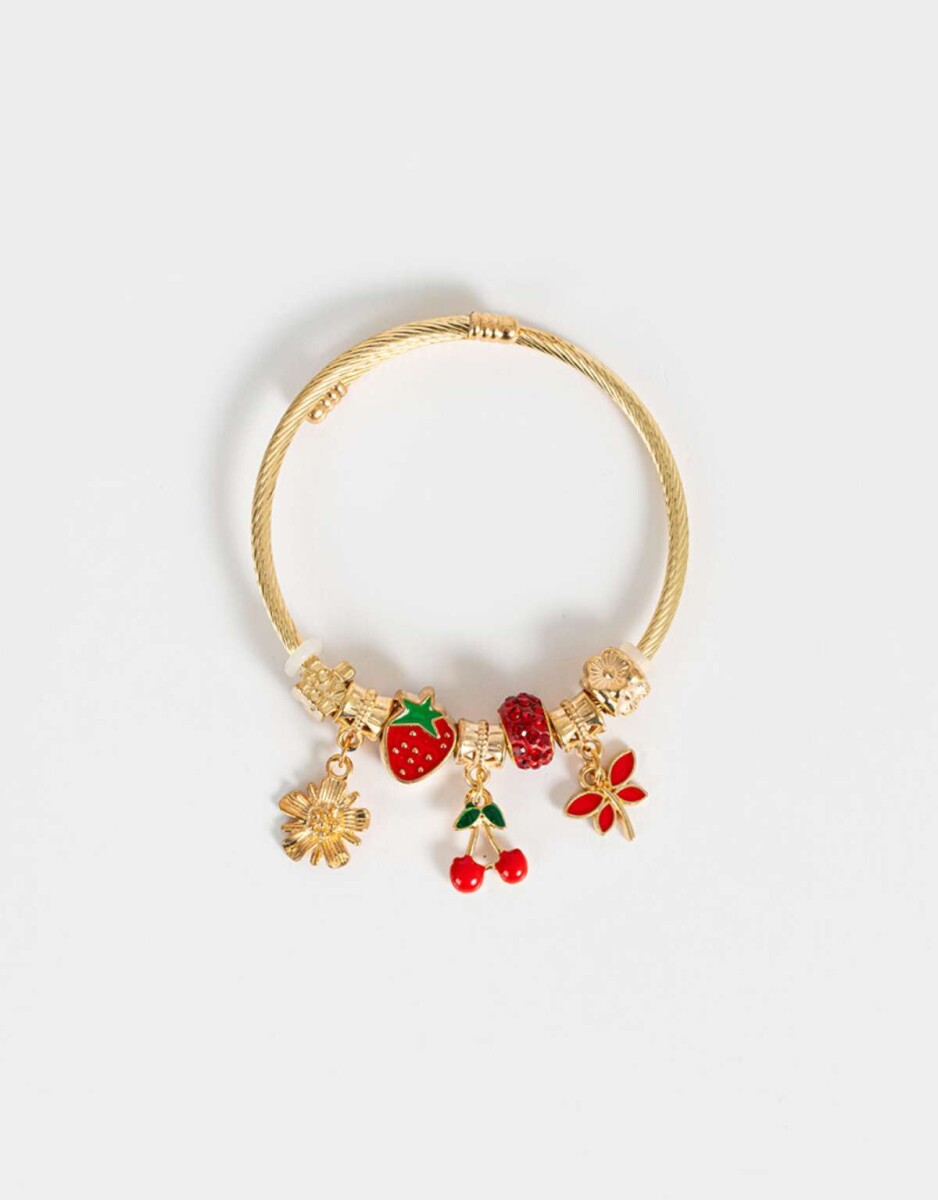 Pulsera Flexible Multicharm Frutas - Dorado 
