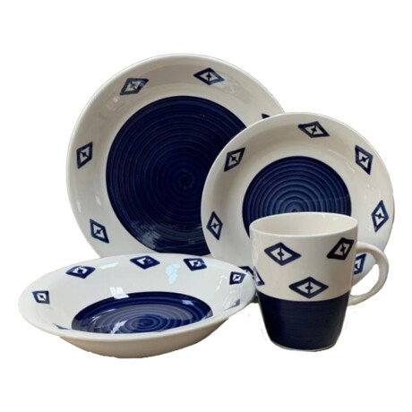 Juego Vajilla 16 Piezas Cerámica 4 Personas Diseño Moderno Azul/blanco