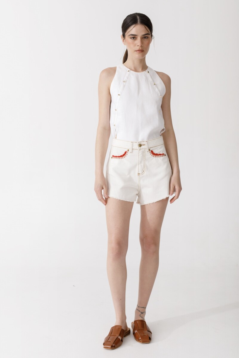 SHORT WIDE XL CROCHET Crudo Con Rojo