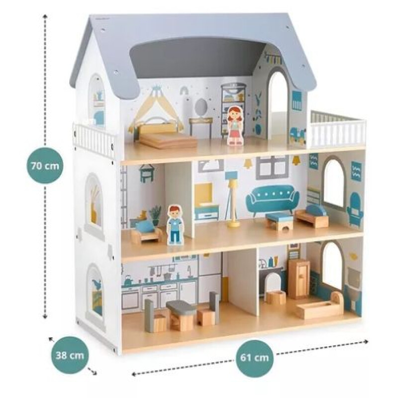 Casita de muñecas de madera con balcon Casita De Muñecas De Madera Con Balcon