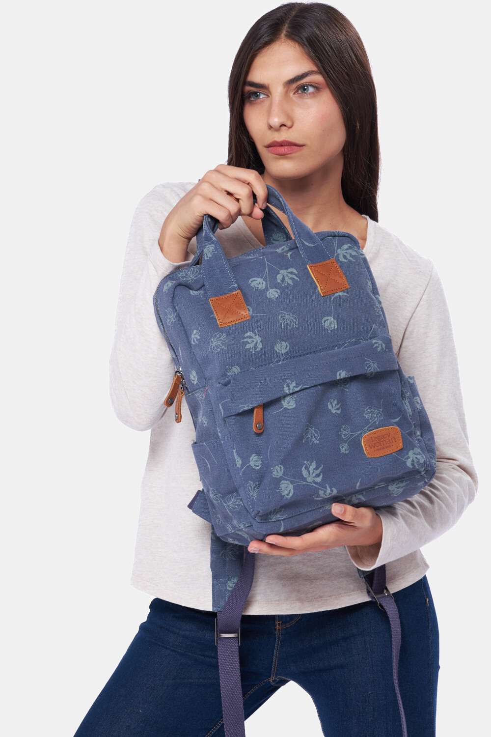 MOCHILA DE LONA ESTAMPADA Azul