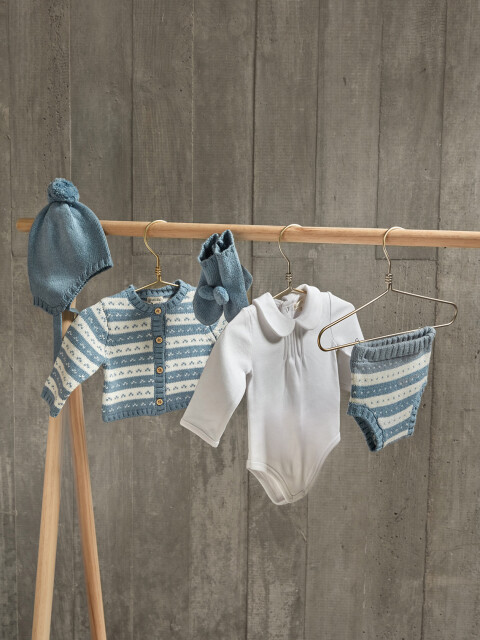 Pantalon De Punto De Rayas Azul Talco