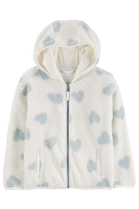 Campera de sherpa, diseño corazones. Talles 6-8 Sin color