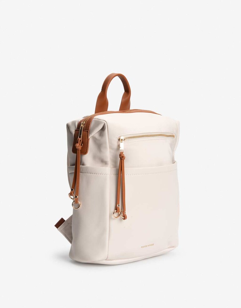 Mochilas Urbanas Mochila Con Cierre Y Bolsillos - Blanco Crema