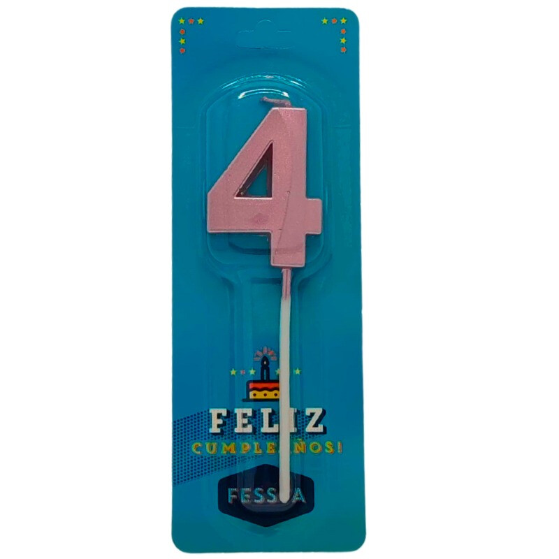 Vela Número 3D Chica Rosa Oro CUATRO