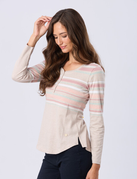 REMERA RAYADA DE ALGODÓN Beige