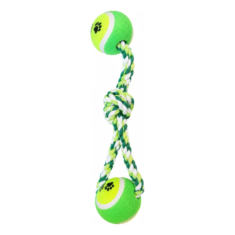Juguete Para Perro De Cuerda y Dos Pelotas VERDE