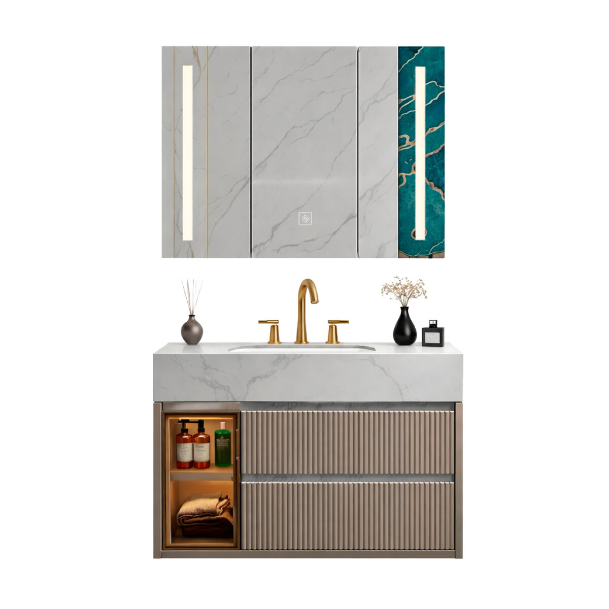 Conjunto De Baño Habitare Modelo Lt2000-80m / Mueble + Bacha + Espejo C/ Luz Led - 80 Cm 