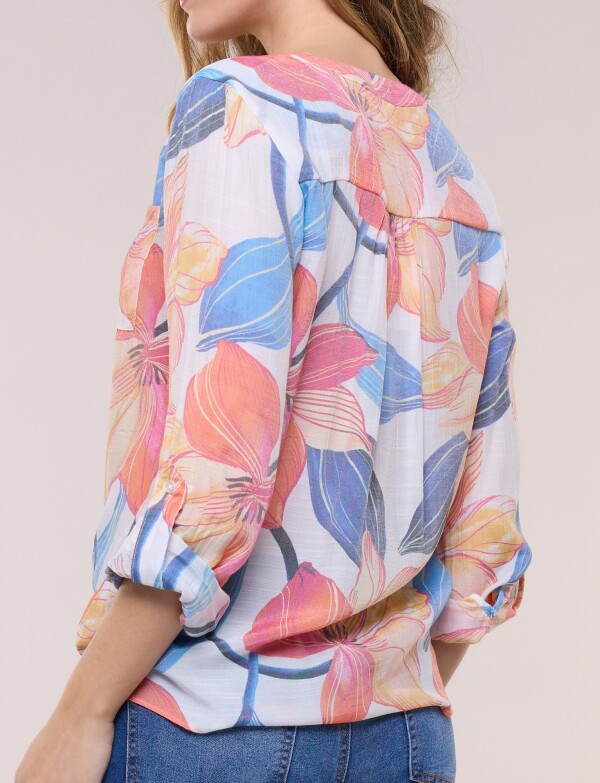 Blusa Botones Nudo MULTI/ANARANJADO